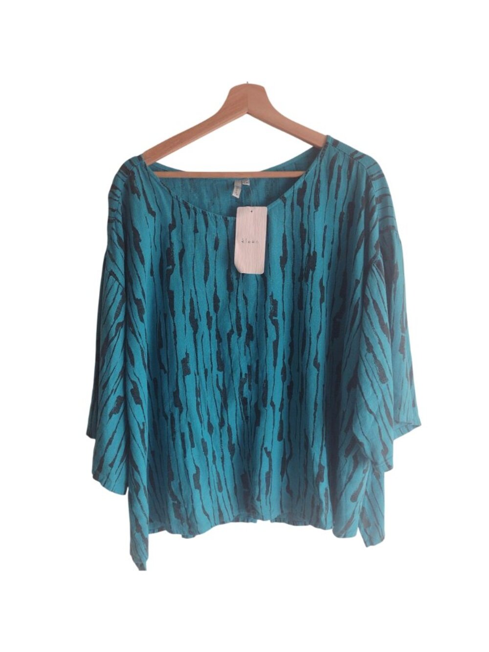 Kleen Linen Blend Blouse 2X NEW Marine Teal Blue Striped Relaxed Fit Top - Picture 10 of 10